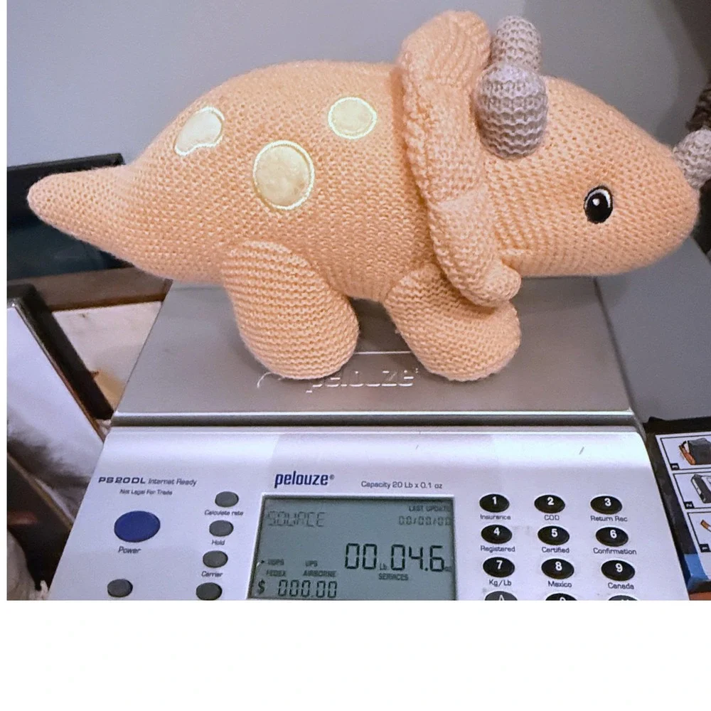 Walmart Spark-Create-Imagine Knitted Triceratops Dinosaur Plush RATTLE Peach 13